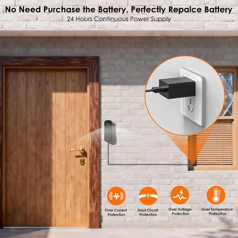 delilyn 2in1 Charging Cable with Adapter & No Drill Adhesive Doorbell Mount for Blink Video Doorbell (2nd Gen)-2025 Release, Doorbell Transformer with 16.4ft Weatherproof Power Cord for Blink Doorbell Camera - Image 5